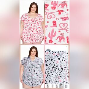 2 Pairs!!! Women’s Pink Novelty Print Pajama Set - Cute Cowgirl & Cactus Pattern
